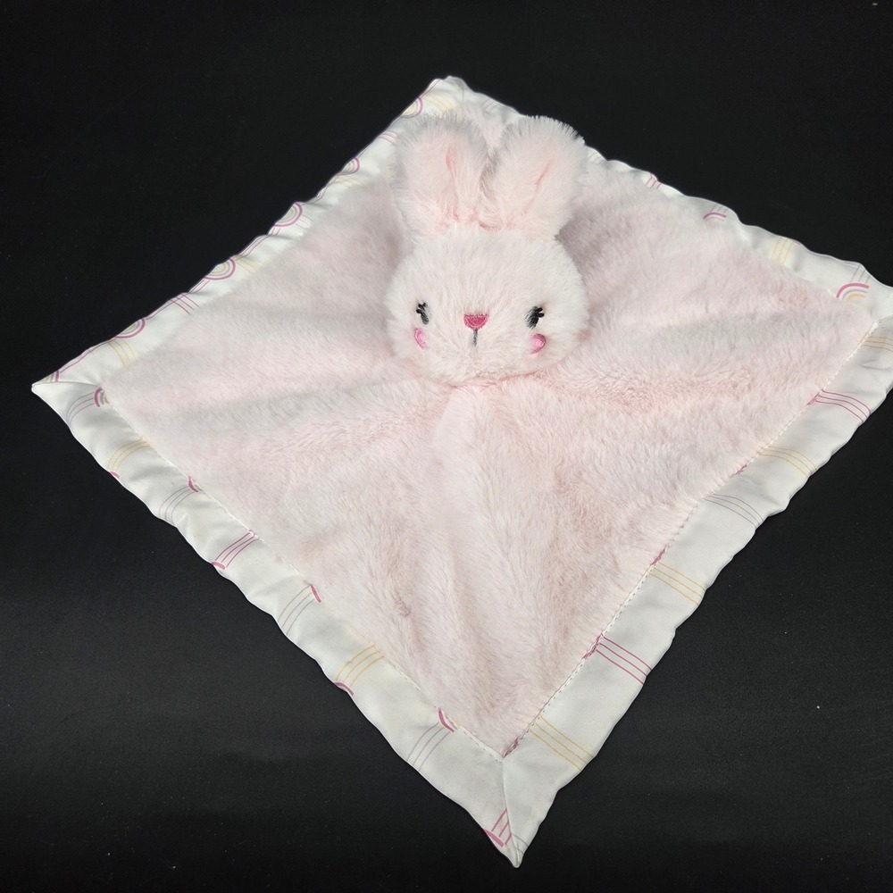 Parent's Choice Pink Bunny Rabbit Plush Security Blanket Lovey Rainbows 12x12